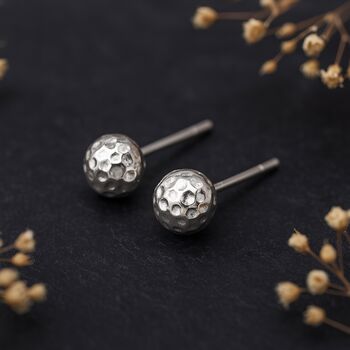 Sterling Silver Hammered Ball Stud Earrings, 2 of 7