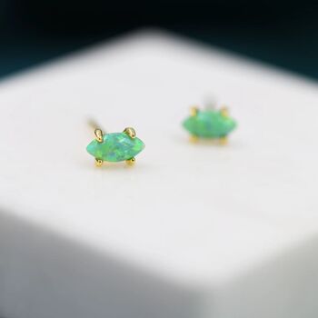 Tiny Mint Green Opal Marquise Stud Earrings, 6 of 12