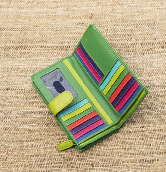 Green And Multicolour Womans Leather Purse Wallet Rfid, 9 of 12