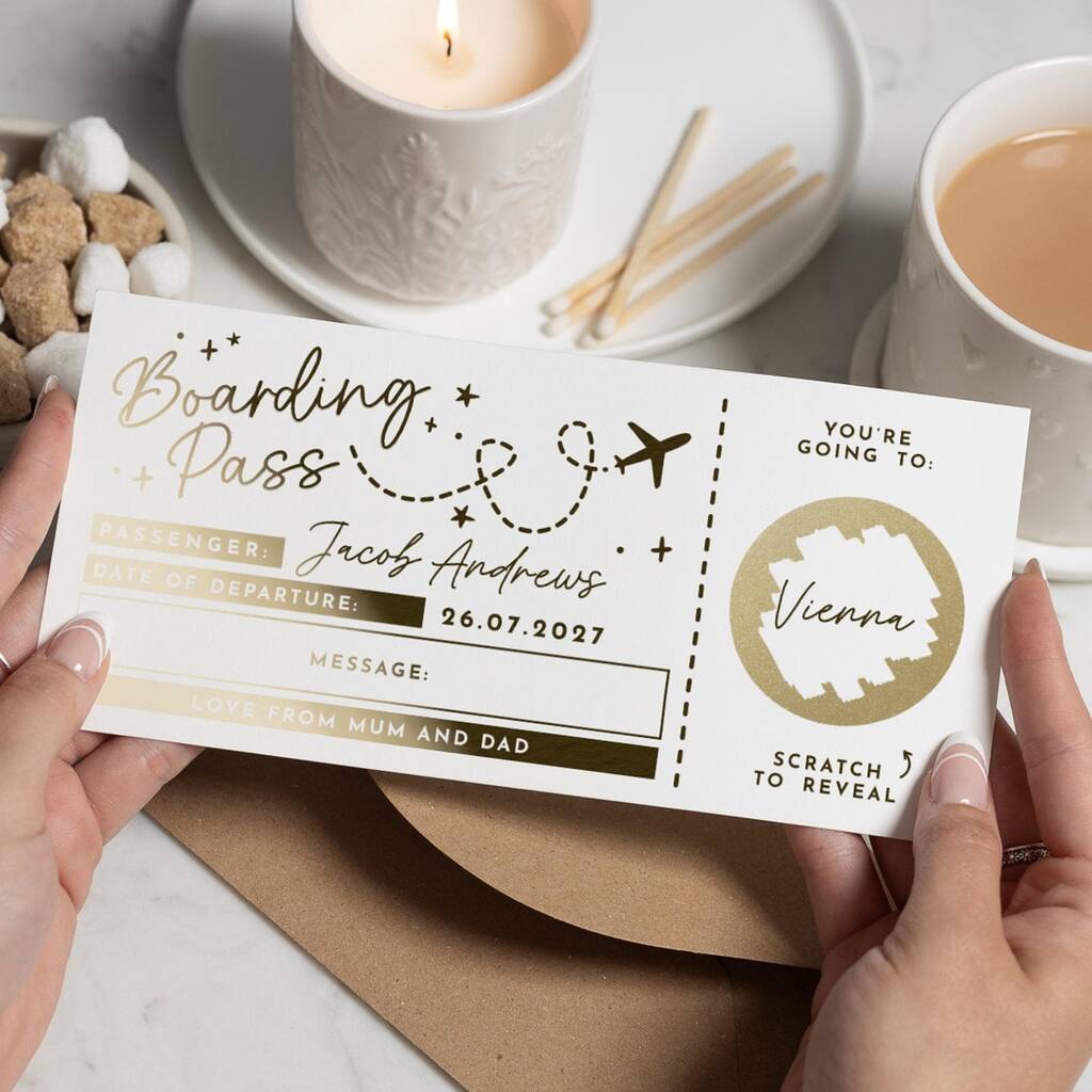Personalised Boarding Pass Scratch Gift Voucher, 1 of 9