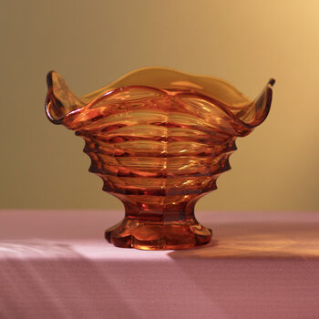 Vintage Mid Century Art Deco Glass Bowl Amber, 2 of 3