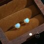 Sterling Silver Blue Opal Heart Screw Back Earrings, thumbnail 4 of 10