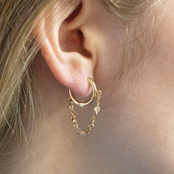 Gold Plated Huggie Hoop Chain Earrings, 3 of 9
