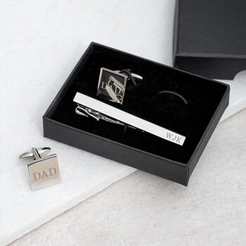 Personalised Silver Plated Tie Clip And Cufflink Set, 7 of 12