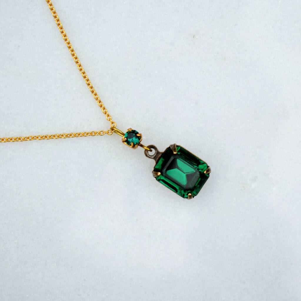 Emerald Green Crystal Pendant Necklace By Katherine Swaine