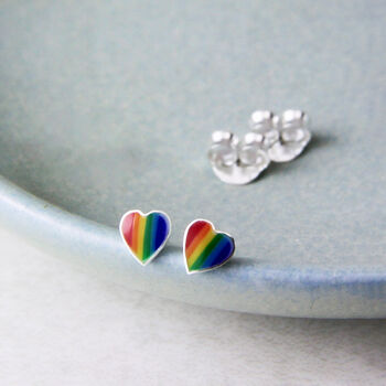 Sterling Silver Rainbow Enamel Heart Stud Earrings, 3 of 7