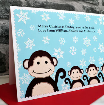 'Three Little Monkeys' Christmas Card From Children, 4 of 4