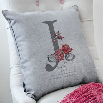 Personalised Birth Flower And Birth Stone Cushion, 2 of 12