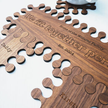 Personalised Walnut Jigsaw Sharing Board And Coasters, 4 of 5