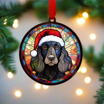 Working Cocker Spaniel Black In Santa Hat Suncatcher Decoration, 4 of 8