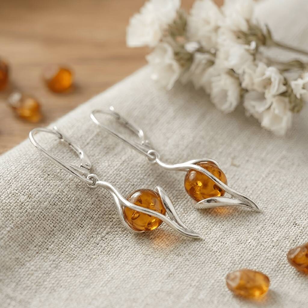 Handmade Baltic Amber And Sterling Silver Drop Earrings, 1 of 4