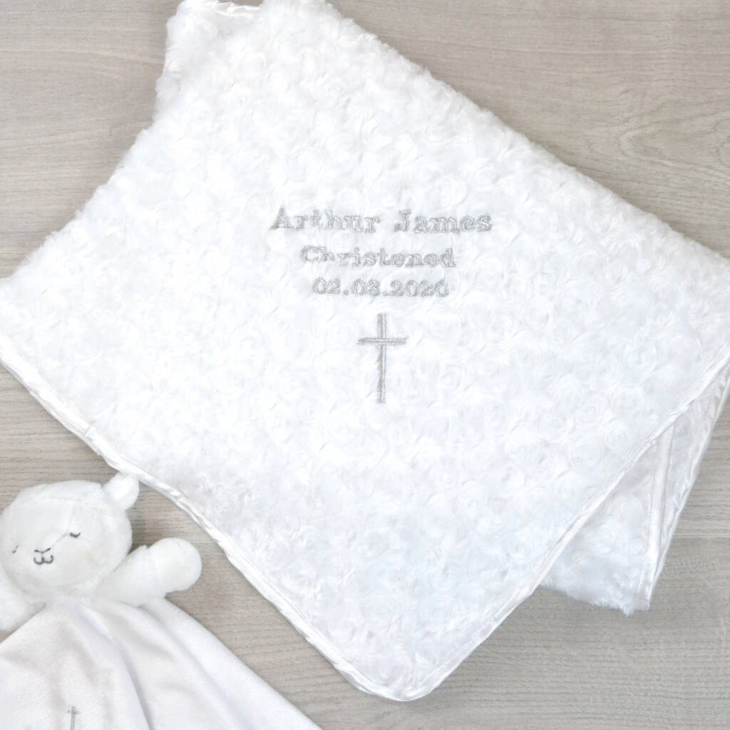 personalised white christening baby blanket by dcaro