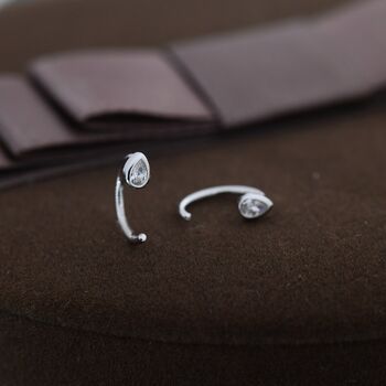 Cz Droplet Huggie Hoop Earrings In Sterling Silver, 4 of 11