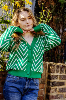 Bright Green Zig Zag Print Cardigan, 8 of 11