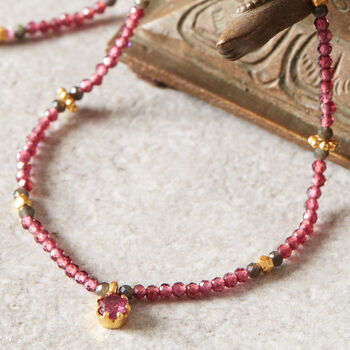 Ruby And 18 K Gold And Silver Beaded Short Necklace, 6 of 12