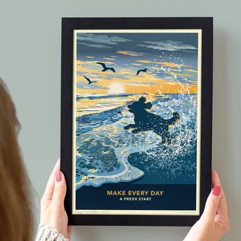 Cockapoo Or Poodle On A Seaside Shoreline Sunrise. A Limited Edition Dog Gift Print, 4 of 12