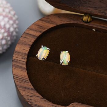 Natural Ethiopian Opal Stone Oval Stud Earrings, 7 of 11
