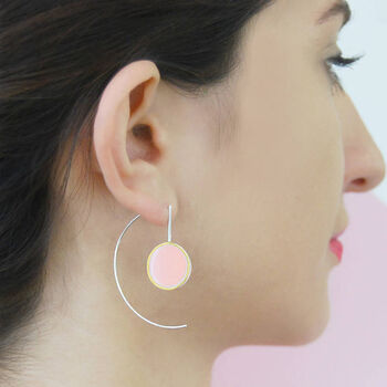 Pink And Turquoise Enamel Sterling Silver Hoop Earrings, 4 of 5