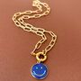 Blue Smiley Pendant Gold Textured Chain Necklace, thumbnail 1 of 5