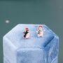 Mismatched Penguin And Snowman With Christmas Hat Stud Earrings In Sterling Silver, thumbnail 4 of 12