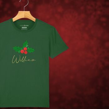 Glittery Holly Personalised Christmas T Shirt For Girls And Boys, 6 of 10