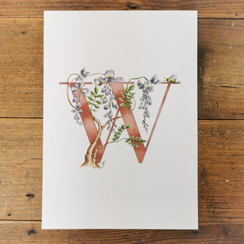 W Is For Wisteria Botanical Print, Personalised, 3 of 9