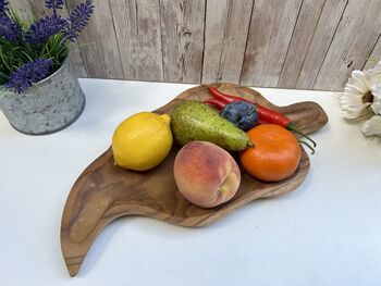 38cm Hand Carved Teak Root Leaf Bowl Wood Serving Dish, 4 of 12