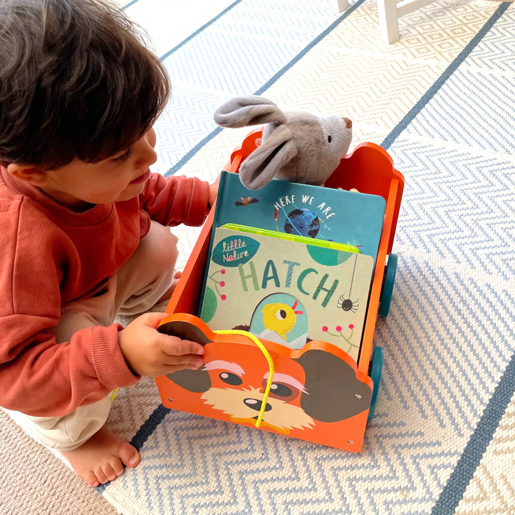 Wooden Pull Along Toy Box Storage Book Cart By Bee Smart