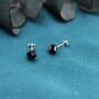 3D Black Crystal Cube Stud Earrings Sterling Silver, thumbnail 3 of 11