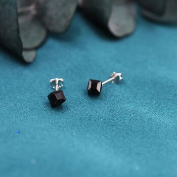 3D Black Crystal Cube Stud Earrings Sterling Silver, 3 of 11