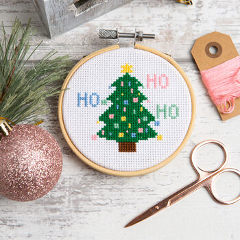 Ho Ho Ho Christmas Tree Cross Stitch Kit Three Inch Hoop, 2 of 5