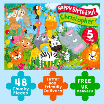 Personalised Jungle Fun Birthday Jigsaw Puzzle, 3 of 7