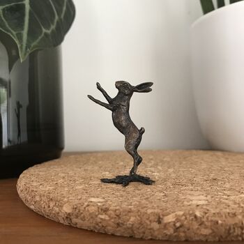 Miniature Bronze Hare Boxing Sculpture 8th Anniversary, 8 of 11