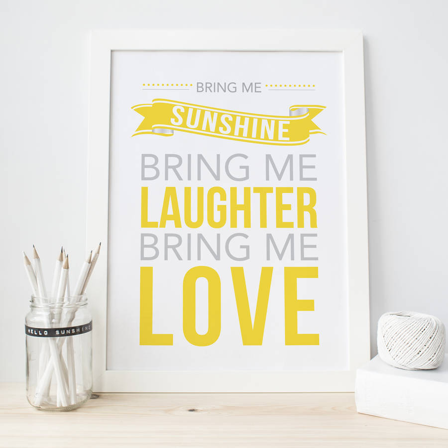 Bring Me Sunshine Art Wall Canvas Typography Inspiring Quote 