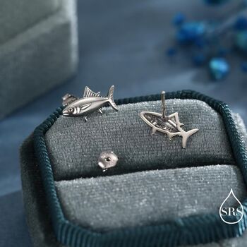 Tuna Fish Stud Earrings In Sterling Silver, 3 of 12