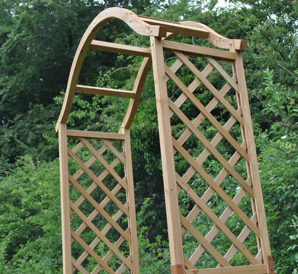 Elegant Curved Wooden Garden Arch With Ground Spikes By Garden Selections
