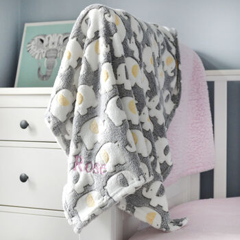 Personalised Grey And Yellow Fluffy Elephant Blanket, 3 of 9