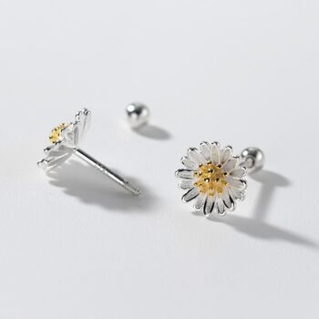 Sterling Silver Daisy Stud Earrings, 2 of 5