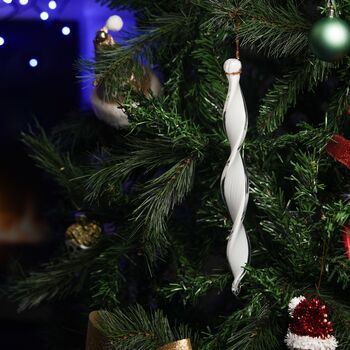 Hand Blown Frosted Glass Icicle Tree Decoration Ornament, 3 of 9