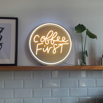 Coffee First Neon LED Sign On Gold Acrylic, 5 of 5