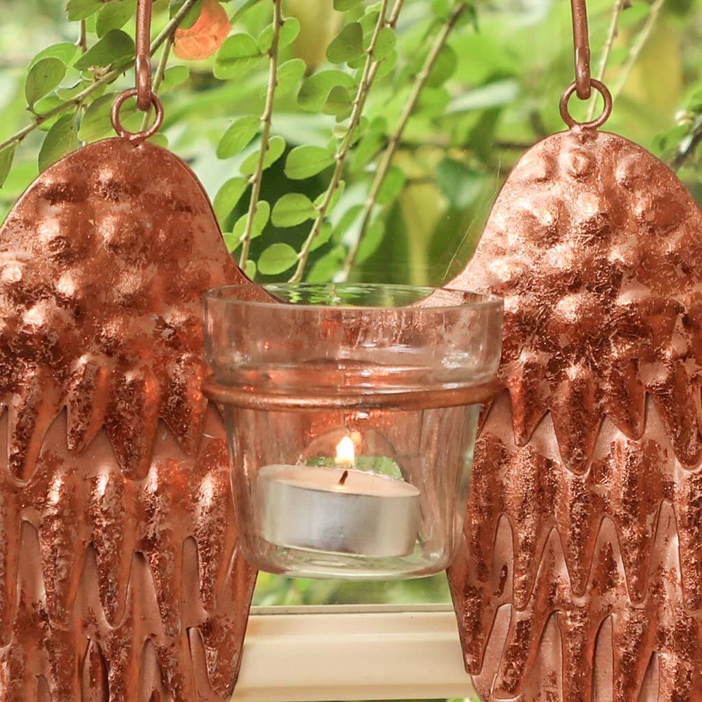 Copper Angel Wings Hanging Tealight Holder By Dibor
