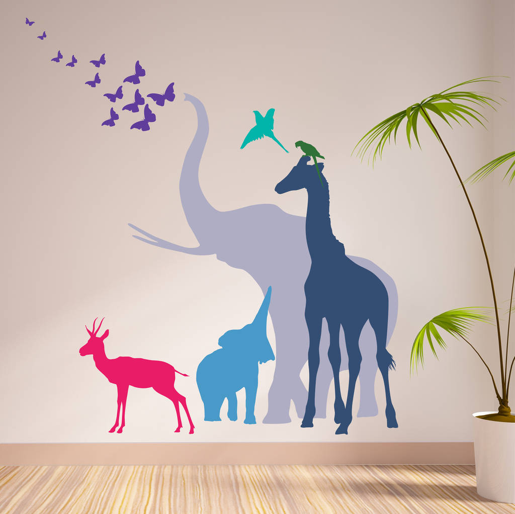 Seven Safari Animal Wall Stickers New Sizes, 1 of 8