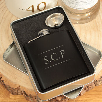 Personalised Simple Initial Monogram Two Tone Hip Flask, 6 of 6
