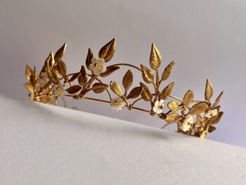 The Margot Crown Leaf Vine Mother Of Pearl Carved Shell Art Nouveau Headpiece, 9 of 12