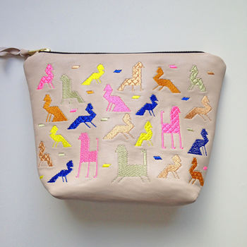 Animal Embroidered Lambs Leather Zipped Make Up Bag, 4 of 7
