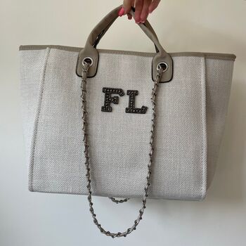 Personalised Stone Large Chain Initial Tote Shoulder Bag, 10 of 11