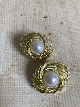 Gold Sunburst Pearl Stud Earrings, 3 of 6