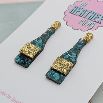 Champagne Bottle Glitter Resin Earrings, 5 of 5