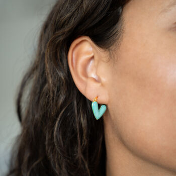 Green Resin Heart Hoop Earrings, 3 of 3