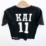 Personalised Football Style Kids Name And Number T Shirt, thumbnail 3 of 7